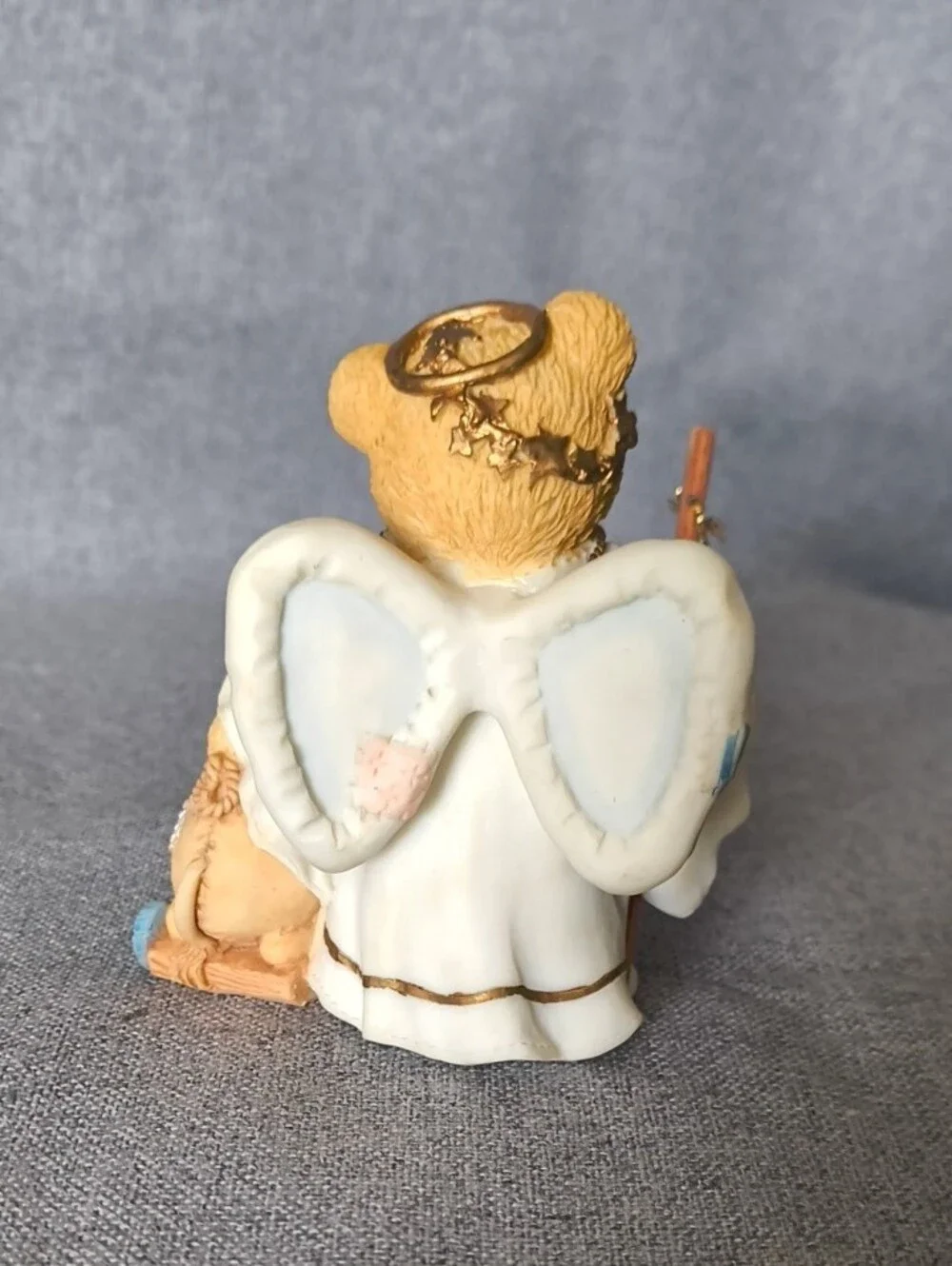 Cherished Teddies Angel Bear Figurine in Cream and Light Brown with Gold Accents
